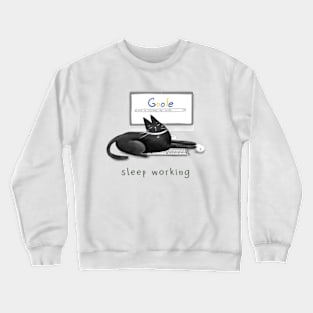 Cartoon black sleeping cat on a laptop and the inscription "Sleep working". Crewneck Sweatshirt